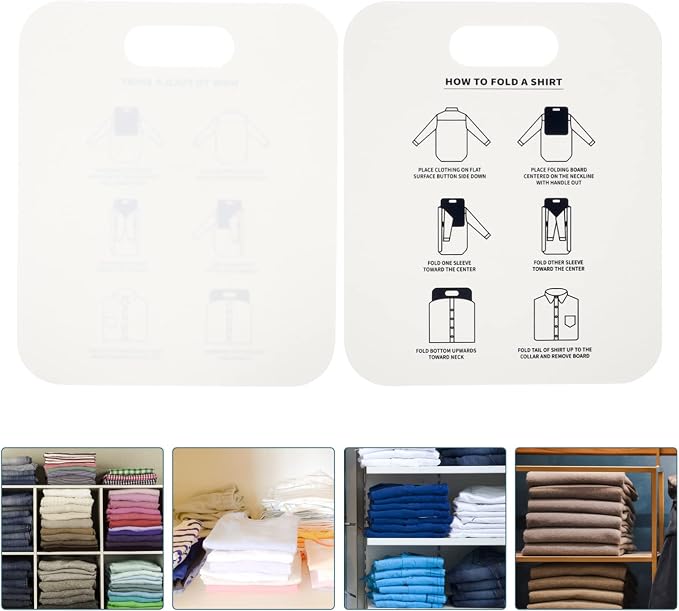 VICASKY Shirt Folding Board Laundry Folding Helper Board,2Pcs T Shirts Clothes Folder Durable Plastic Laundry Organizer Helper Home Storage for Clothing (White