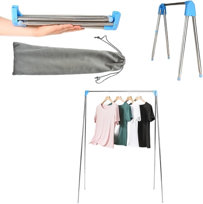 Portable Travel Garment Rack, Stainless Steel Foldable Drying Clothes Rack | Mini Drying Racks for Travel, Camping, Hotel Room, Laundry, Dance, Indoor, Outdoor