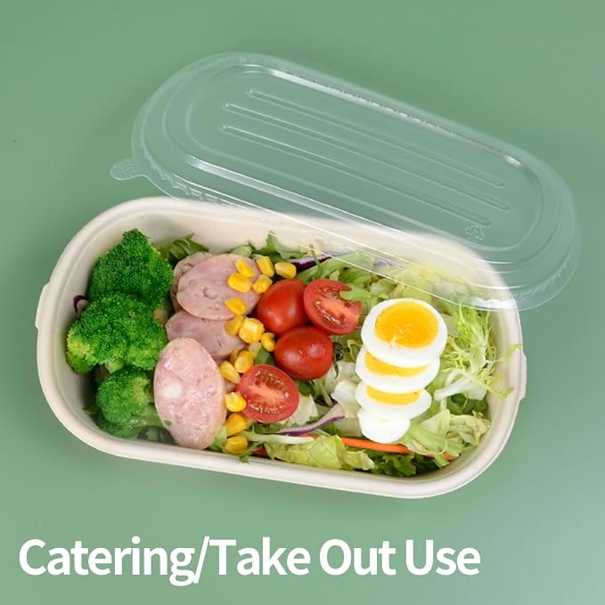 32 oz Disposable Meal Prep Containers with Lids 50 Pack | Disposable Food Containers with Lids, Compostable and Microwavable Togo Lunch Boxes for Meal Prep, Take Out, 50 Bowls 50 Lids