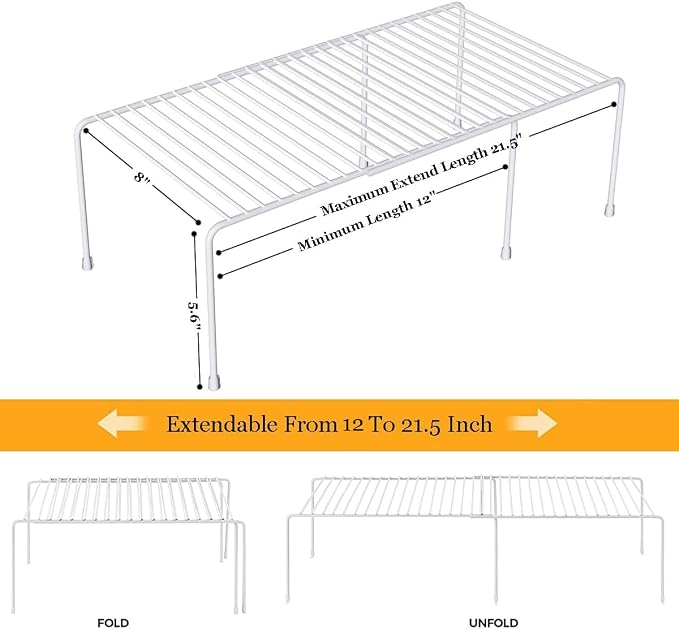 Expandable Cabinet Storage Organizer Shelf, Freezer Shelf Kitchen Cabinet Pantry Spice Rack for Plate Cup Organizer with Scratch Resistant Feet, 2 Sets