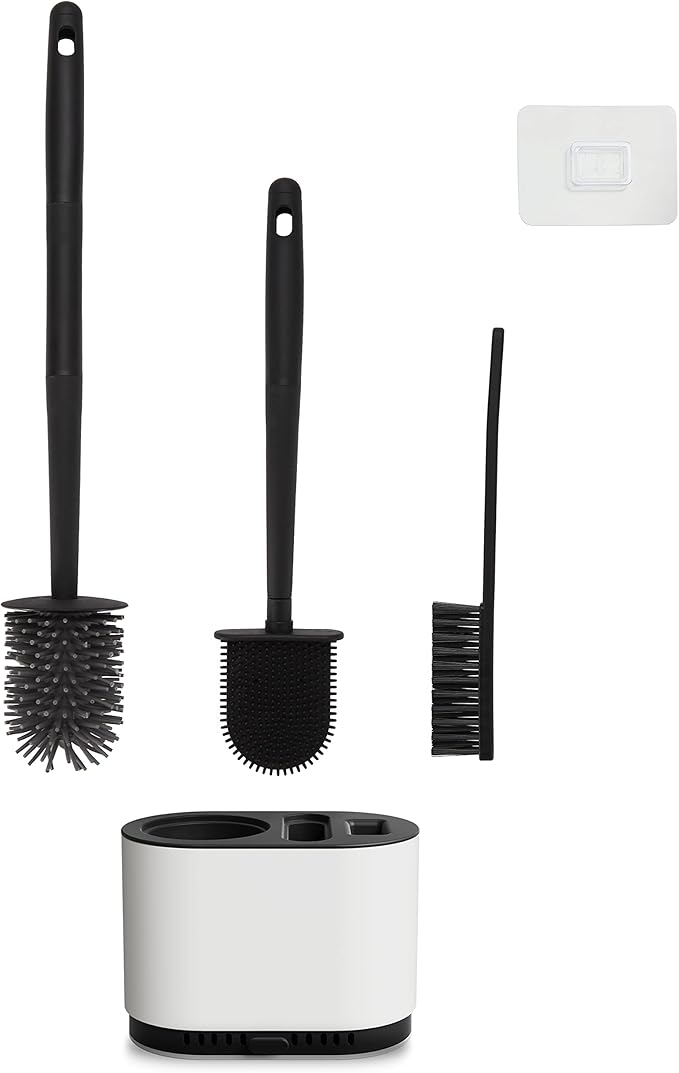 Toilet Brush and Holder Set for Bathroom,Flexible Toilet Bowl Brush with Silicone Bristles,Ventilation Slots Base (Matte Black)
