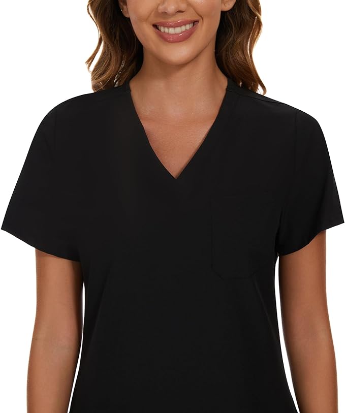 Scrubs Tops for Woman - Soft Stretch, V-Neck Tops | 3 Pockets, Side Split Design, Short Sleeve, Breathable & Lightweight Nursing Shirt, Easy-Care Fabric for All-Day Comfort