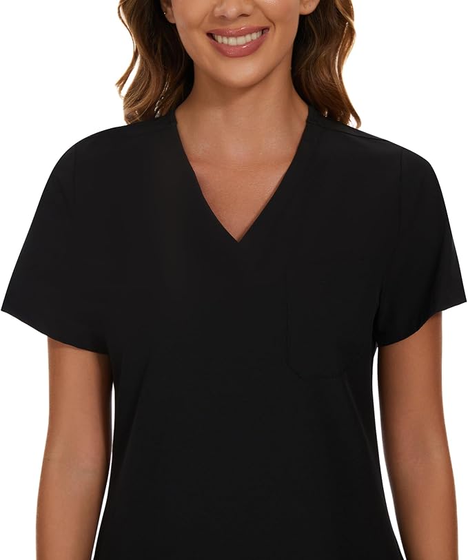 Scrubs Tops for Woman - Soft Stretch, V-Neck Tops | 3 Pockets, Side Split Design, Short Sleeve, Breathable & Lightweight Nursing Shirt, Easy-Care Fabric for All-Day Comfort