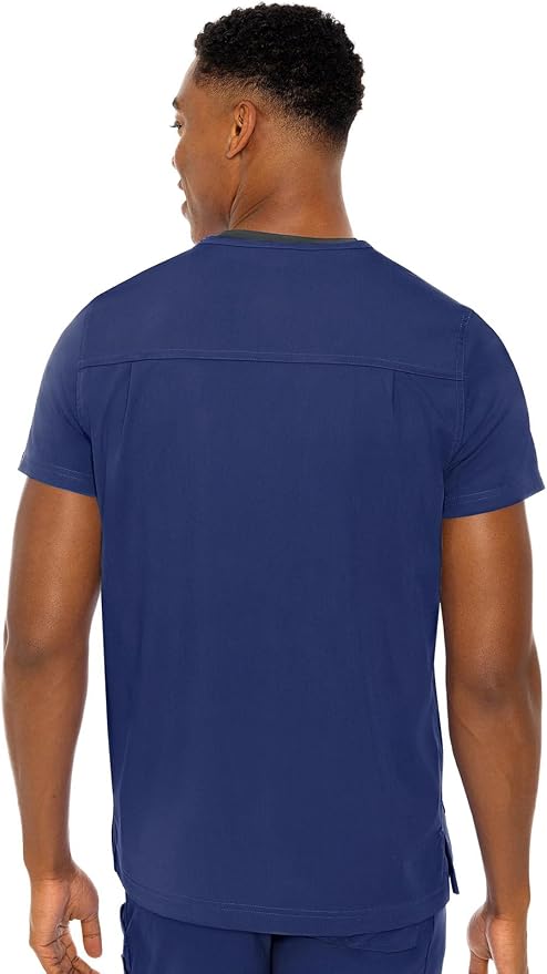 Med Couture Rothwear Touch Mens Scrubs Top 3 Pockets Modern Fit | 2-Way Stretch, Ultra-Soft Fabric, Lightweight Feel, Knit Details, Side Vents, Durable Construction, Easy Care