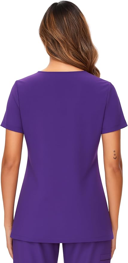 Scrubs Tops for Woman - Soft Stretch, V-Neck Tops | 3 Pockets, Side Split Design, Short Sleeve, Breathable & Lightweight Nursing Shirt, Easy-Care Fabric for All-Day Comfort