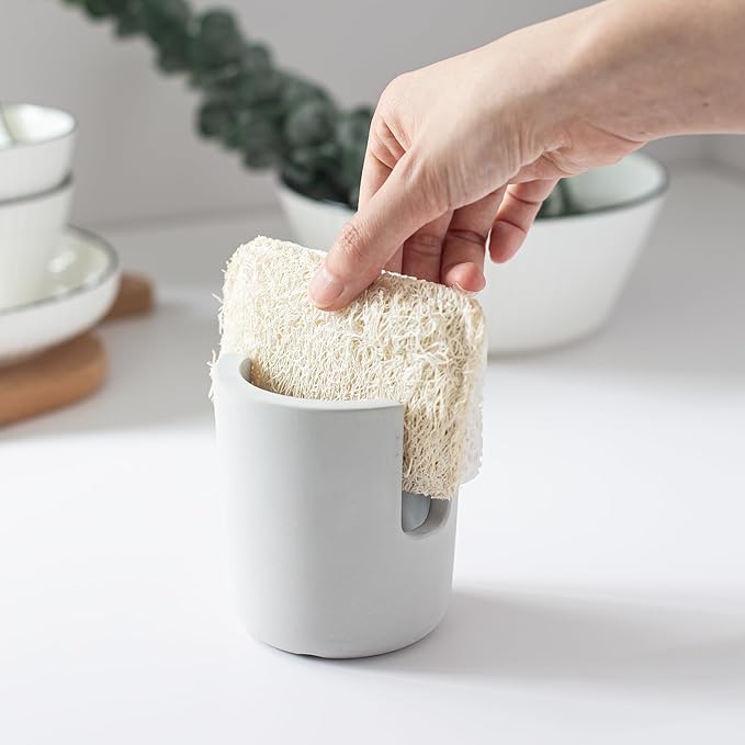 Selegna Diatomite Stoneware Sponge Holder & Sink Caddy, Drying Stone Kitchen Sink Organizer for Counter, Water-Absorbing Diatomaceous Earth Sponge Tray for Kitchen & Bathroom Countertop