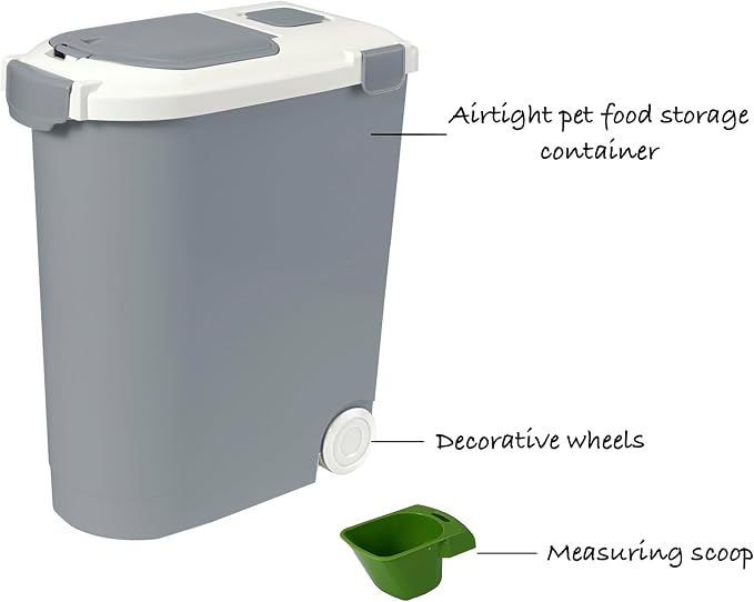 Ashfield & Harkness: Airtight Pet Food Storage Container - 30lbs/36 Qt, Grey - Lightweight Bin, Measuring Scoop, Snap Latch, Dogs-Cats-Animal Supplies