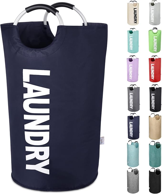 Extra Large Laundry Basket, Big Laundry Hamper Bag, Handles, 130L Navy Blue | Freestanding Tall Dirty Clothes Hamper, Collapsible and Portable Laundry Bin for Dorms and Bedrooms, Thick, Sturdy Fabric