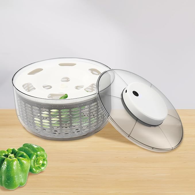 6L/6.34QT Electric Vegetable Dryer Fruit Vegetable Washer Dryer with USB Cable & Draining Basket Electric Salad Spinner for Dehydrating Storing Lettuce Tomatoes 6W 3.7V, Gray+White