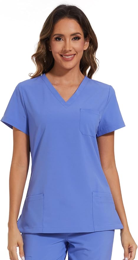 Scrubs Tops for Woman - Soft Stretch, V-Neck Tops | 3 Pockets, Side Split Design, Short Sleeve, Breathable & Lightweight Nursing Shirt, Easy-Care Fabric for All-Day Comfort