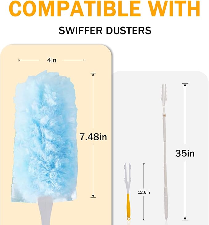 50PCS 360° Duster Refill for Swiffer Duster, Heavy Duty Refills Disposable Microfiber Duster Feather Duster Kit with1 Short Handle and 1 Extenda Handle