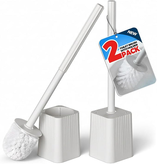 FORASTO 2Pack Toilet Bowl Brush and Holder Set - Toilet Scrubber Brush,Cleaning Brush,Bathroom Decor,Household Essentials,Cleaning Supplies,Home Essentials,Light Gray