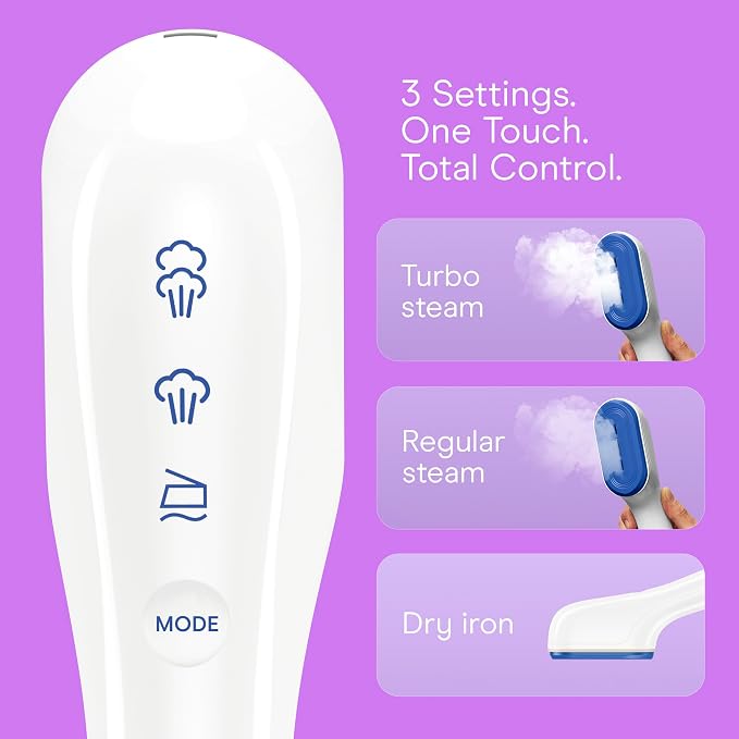 Conair Clothes Steamer, 2-in-1 Travel Steamer & Iron, Anti-Drip, White/Blue | Portable handheld garment steamer for clothes w/ iron, quickly removes wrinkles, dual voltage 120-240V & heats in 75 seconds