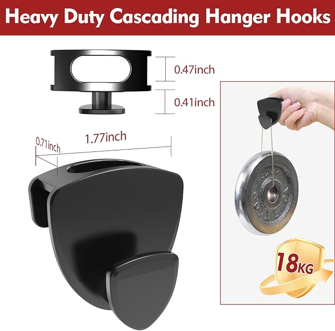Latoxcaa Space Saving Standard Hanger Hooks 50Pcs, Upgrade Heavy Duty Space Saver Hangers Connector Hooks for Clothes, Premium Hanging Closet Organizer for Dorm, Ganchos para Colgar Ropa, Black