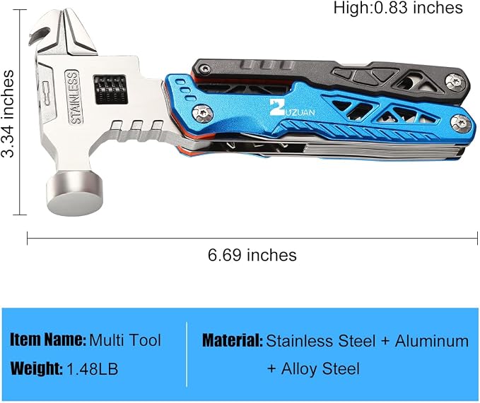 18 in 1 Multitool,Blue,with Replaceable Blades Wire Cutters for Gift | Stainless Steel Pliers Lightweight and Portable,Comprehensive Tool for Outdoor Activities,Apply to Survival,Camping & Hunting