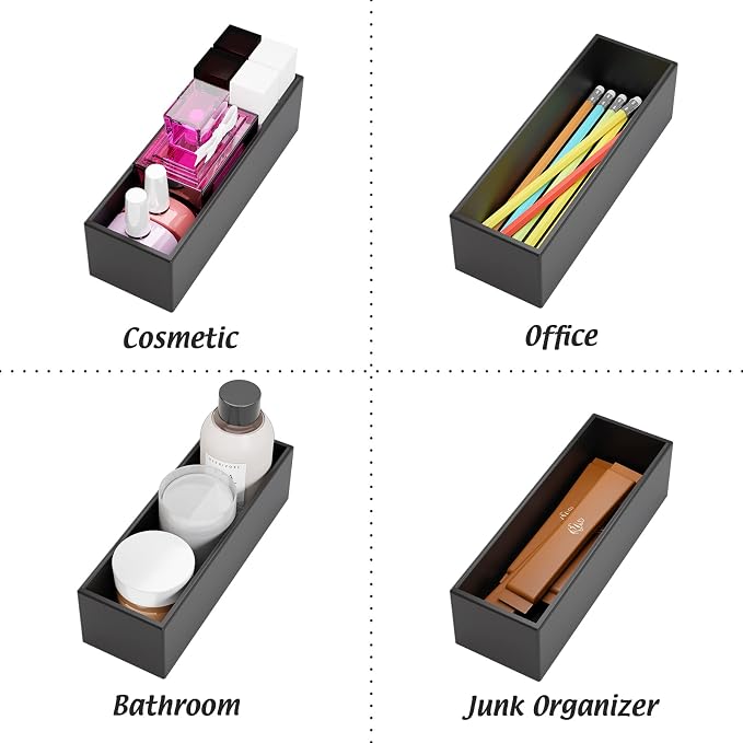 Black Bamboo Drawer Organizer - Silverware&Utensil Holder Organizer for Kitchen Drawers, Multi-Use Drawer Dividers Boxes for Bathroom Counter，Cabinet, Garage, Office Desk, Makeup, Jewelry (9"3"2.5") | Silverware Cutlery Utensil Tray, Multi-Use Drawer D...