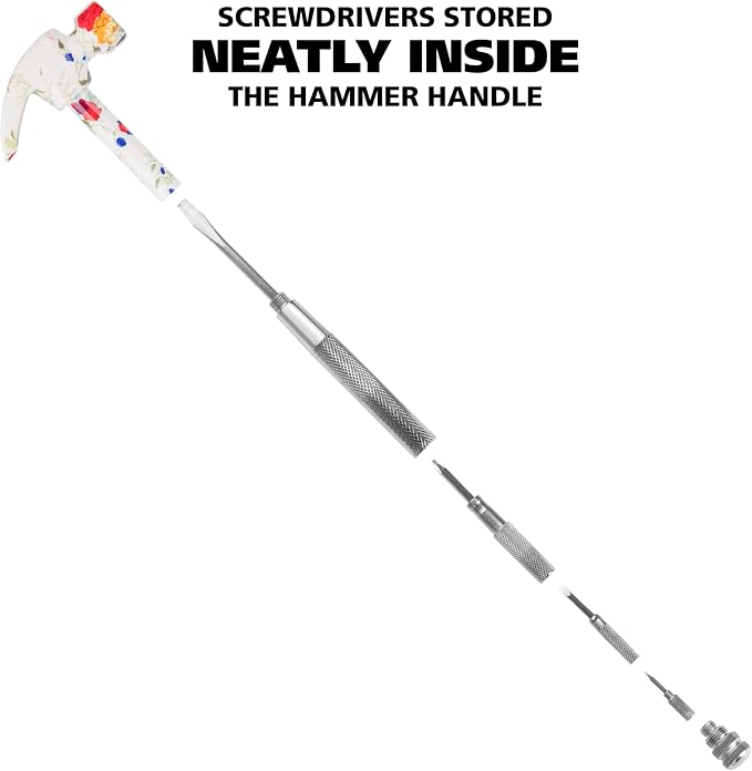 GreatNeck 5-in-1 Hammer, Built in Multitool Screwdriver, Chrome Plated | Includes Four Screwdrivers and One Hammer, Rust Resistant, Great for Household Projects, Lightweight and Easy to Use