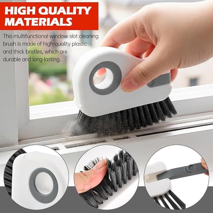 2Pcs Window Track Cleaner with Hard Bristle Brush & Scraper, 2-in-1 Groove Cleaning Tool for Sliding Door Tracks, Window Sills, and Seal Crevices