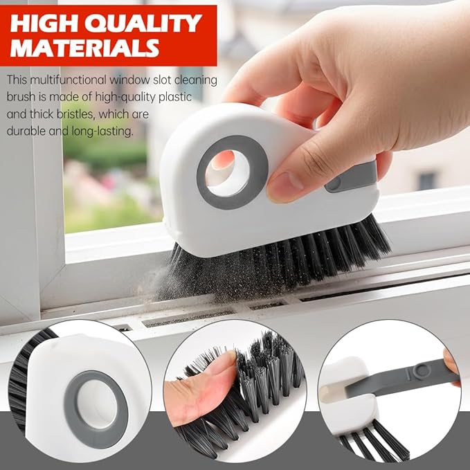 Groove Cleaning Brush 2 in 1 Grout Cleaner Tool Grip Brush, Multifunction Window Track Cleaner with Hard Bristle and Hidden Scraper Cleaning Brush for Sliding Door Track, Window(Color:4 pcs)