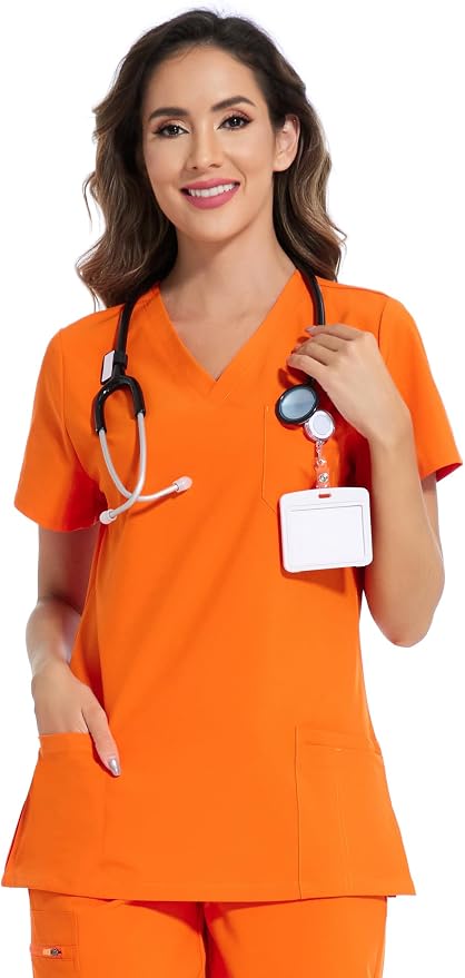 Scrubs Tops for Woman - Soft Stretch, V-Neck Tops | 3 Pockets, Side Split Design, Short Sleeve, Breathable & Lightweight Nursing Shirt, Easy-Care Fabric for All-Day Comfort