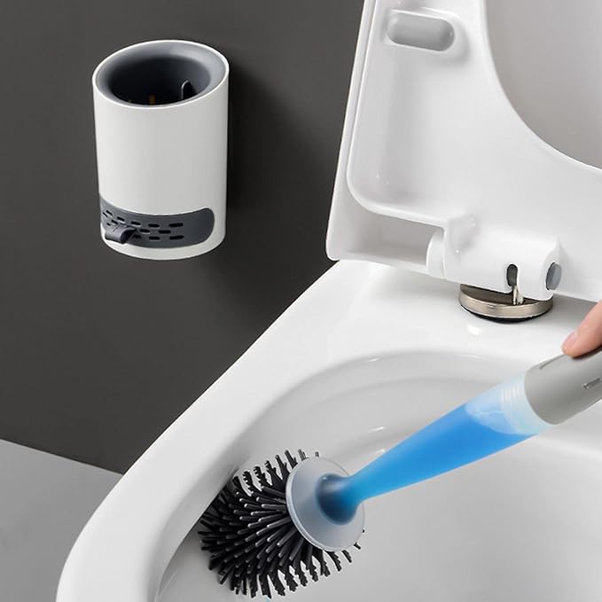 Silicon Toilet Bowl Cleaning Brush Set,Wall Mount Toilet Brush Refillable Toilet Brush Diatom Mud Absorbent Soft Bristled Silicone Toilet Brush