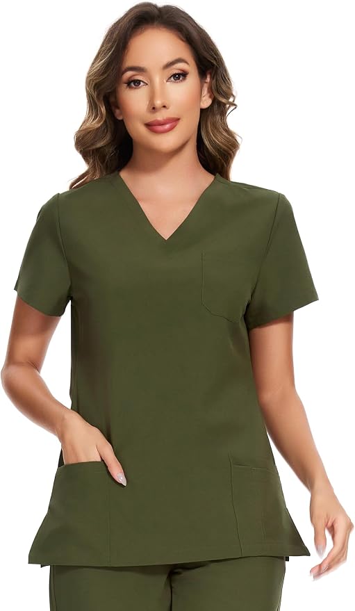 Scrubs Tops for Woman - Soft Stretch, V-Neck Tops | 3 Pockets, Side Split Design, Short Sleeve, Breathable & Lightweight Nursing Shirt, Easy-Care Fabric for All-Day Comfort