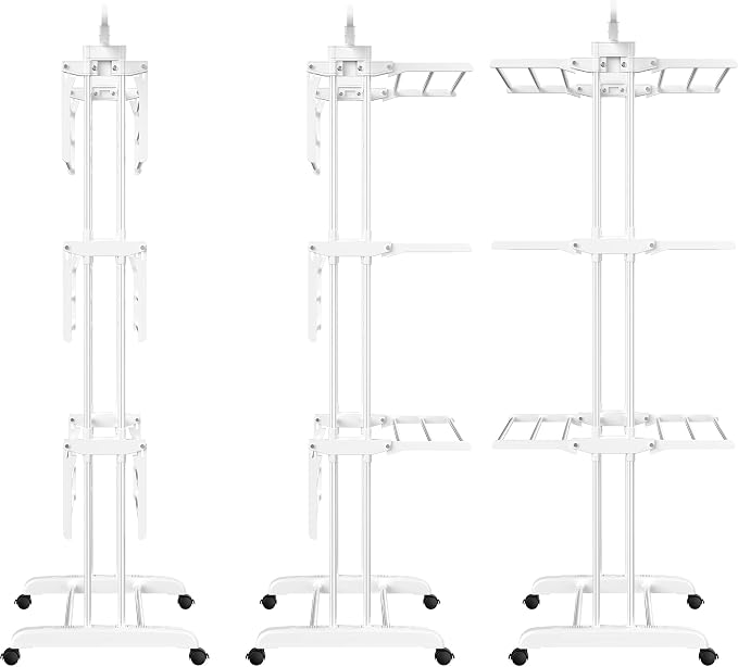 HOMIDEC Clothes Drying Rack, 4-Tier(67.7" H) Foldable Drying Rack Clothing | Foldable Stainless Steel Drying Rack, Movable Laundry Drying Rack with 4 Castors and 14 Hooks for Bed Linen, Clothing, White