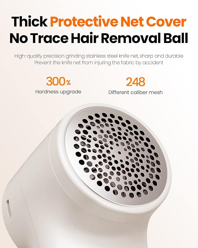 GAIATOP Fabric Shaver Rechargeable Lint Remover, 3 Speeds Sweater Defuzzer | Fuzz Pills Bobbles Trimmer, Cute Digital Screen Large Storage 6-Leaf Blades, for Clothes Furniture Bedclothes White 1 pcs