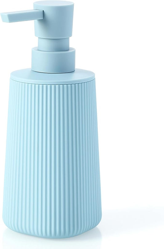 YAUKPH Small Soap Dispenser for Bathroom and Kitchen Light Blue | Modern Farmhouse Striped Style Plastic Hand Soap Dish Soap Dispenser with Pump