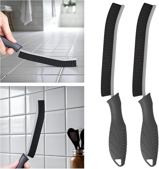 TQRR 2 Pack Cleaning Brush, Grout Brush, Hard Bristle Crevice Cleaning Brush, Multifunctional Deep Cleaning Supplies for Swimming, Walls, Shower, Bathroom, Tile, Kitchen,Tub, Sink, Toilet (2, Grey)