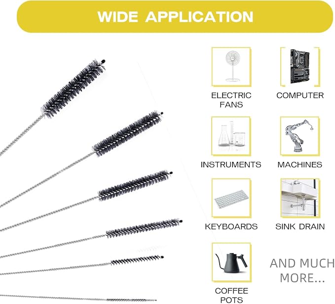 Brush Family Straw Cleaner Brush Set,6 Piece Long Drinking Straws Cleaning Brush Pipe Tube Tiny Brushes 10-inch,Black