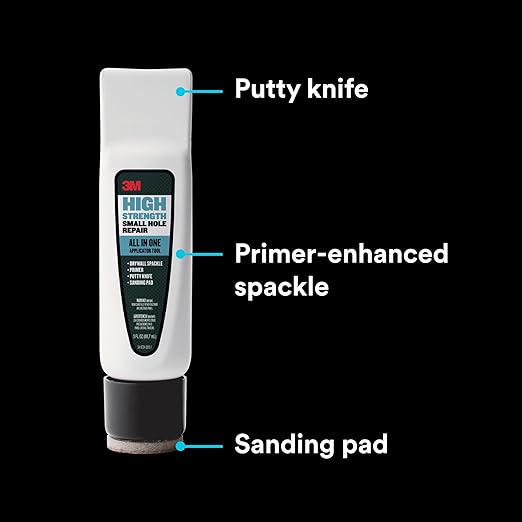 3M High Strength Small Hole Repair, All-in-One Applicator Tool | Quick and Easy Repair for Nicks and Nail Holes, Includes Putty Knife, Spackle, and Sanding Pad For Wall Repairs