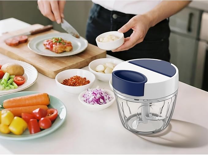 Sharp Chef 31 oz Hand-Pulled Vegetable Chopper – Manual Food Chopper with Sharp Stainless Steel Blades, Easy to Use, Ideal for Onions, Garlic, Herbs
