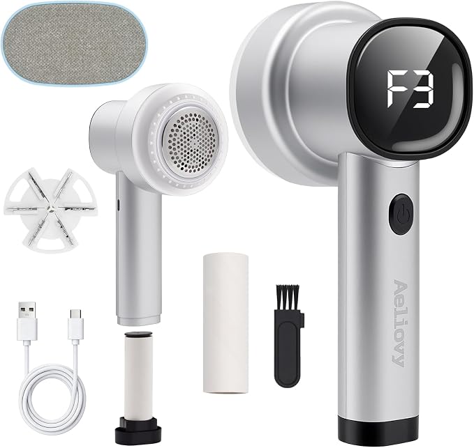 Fabric Shaver, 3 in 1 Lint Remover with Hair Remover Brush & Lint Rollers, Digital Led Display, 3 Speeds with Replaceable Blades, Remove Pilling for Clothes, Furniture, Sweater, Couch, Blanket, Pet