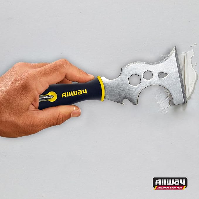 ALLWAY DSXG16 16-in-1 Painter's Multi Tool with 2 Screwdriver Bits | Soft-Grip Handle, Built-in Hammer End