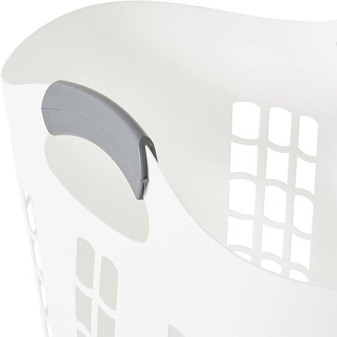 Gracious Living Laundry Basket, Easy Carry Flex Collapsible Hamper, 87.5L | Large Plastic Clothes Storage Organizer for Home, Bathroom, and Bedroom, White