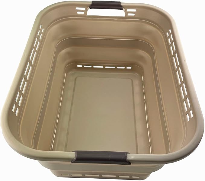 SAMMART 42L (11 Gallons) Collapsible Plastic Laundry Basket - Foldable Pop Up Storage Container/Organizer - Portable Washing Tub - Space Saving Hamper/Basket [BPA Free] (Apricot/Brown)