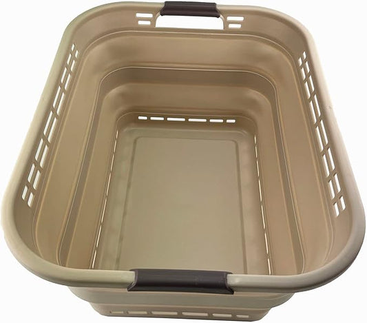 SAMMART 42L (11 Gallons) Collapsible Plastic Laundry Basket - Foldable Pop Up Storage Container/Organizer - Portable Washing Tub - Space Saving Hamper/Basket [BPA Free] (Apricot/Brown)