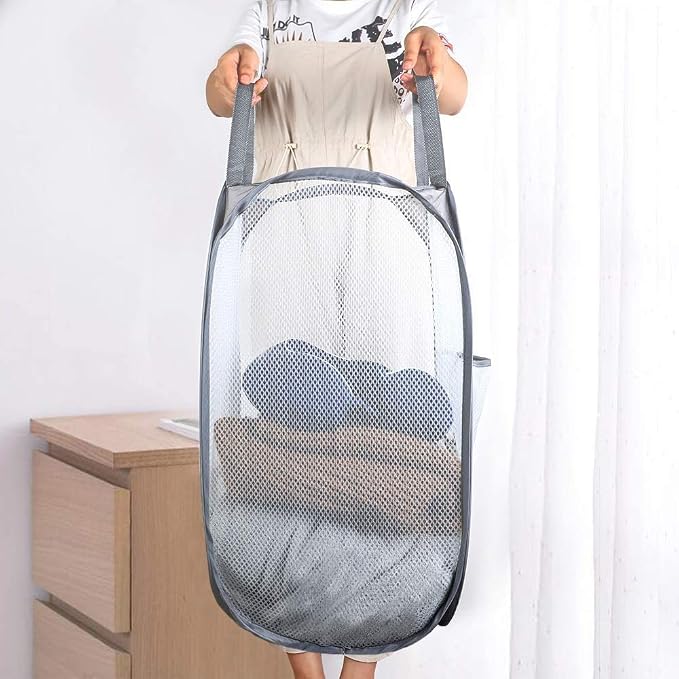 Larpur Pack of 3 Pop up Laundry Hampers, Collapsible Laundry Baskets, Gray | Portable Mesh Clothes Hampers for Home Room, College Dorm, Apartment, Foldable Hamper with Carry Handles