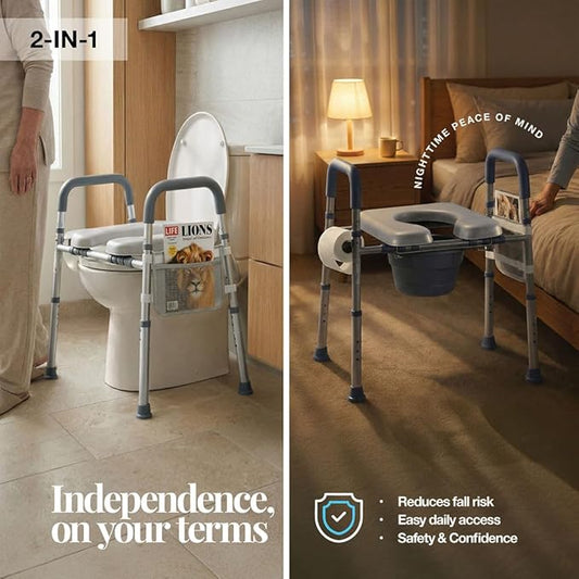 Toilet Seat Risers for Seniors Bedside Commode for Elderly Width and Height Adjustable Raised Toilet Seat with Handles for Elderly Handicap, Elevated, Pregnant, Fit Any Toilet Heavy Duty Up to 400lbs