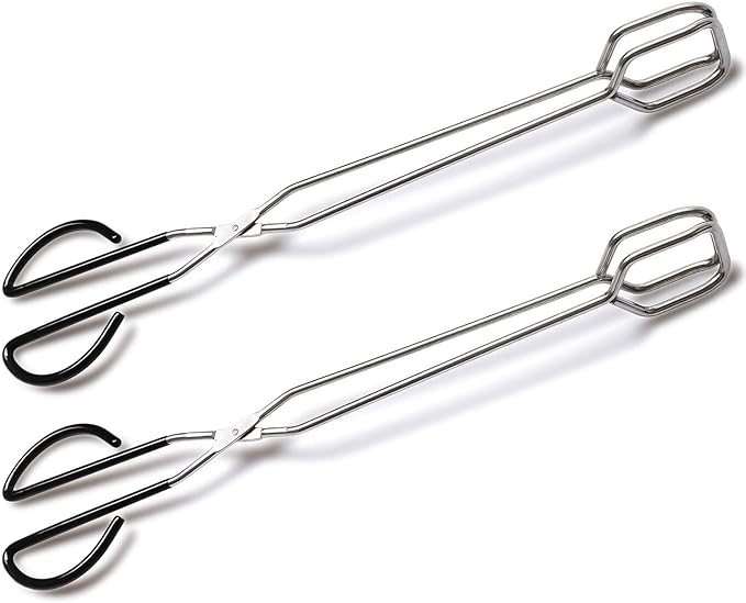 Hiash 2Pcs 16 Inch Extra Long Stainless Steel Kitchen Scissor Tongs, Non-Slip Comfortable Red Grip, Heat Resistant for BBQ and Cooking
