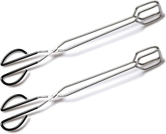 Hiash 2Pcs 16 Inch Extra Long Stainless Steel Kitchen Scissor Tongs, Non-Slip Comfortable Red Grip, Heat Resistant for BBQ and Cooking