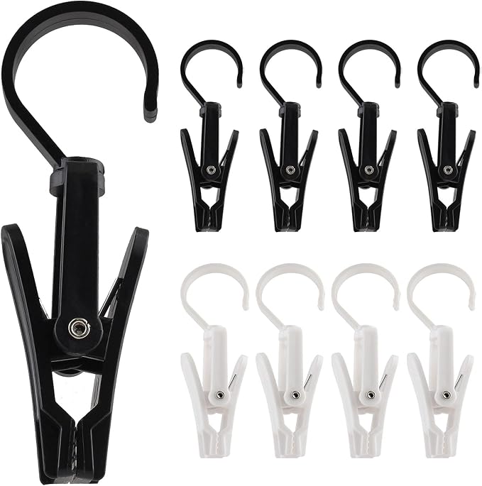 Jiozermi 20 PCS Laundry Hooks Clip, White & Black Plastic | Plastic Clothes Pins, Super Strong Hanger Clips, Swivel Hooks, For Clothing Store Home Office & Workshop