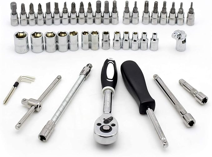 46PCS 1/4 inch Drive Socket Set,Metric Ratchet Wrench Set with 4-14mm CR-V Sockets,S2 Bits,Extension Bars,Mechanic Tool Kits for Household Auto Repair