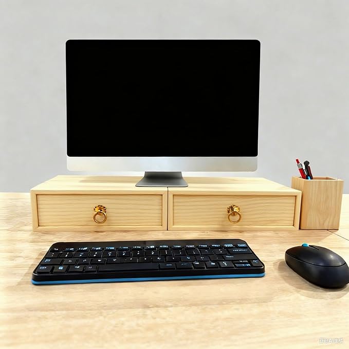 Natural Wooden Storage Box Desk Drawer Single Cabinet Organizer | Wood Office Desk Organizer Countertop Storage Box with Metal Handle for Home School Office Counter Craft Decor (1 Drawer)