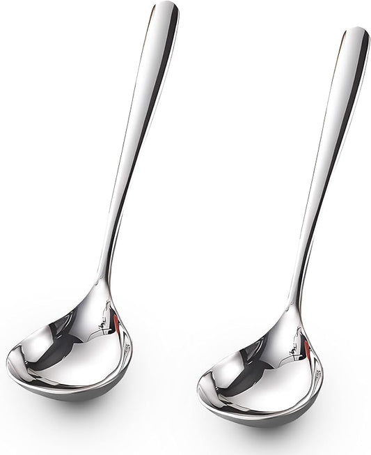 Comicfs 2 Pack Gravy Ladle, SUS 304 Stainless Steel Soup Ladle, Small Soup Ladles, Sauce Ladles, Small Serving Ladle, Solid Serving Spoon 8-Inch (Silver)