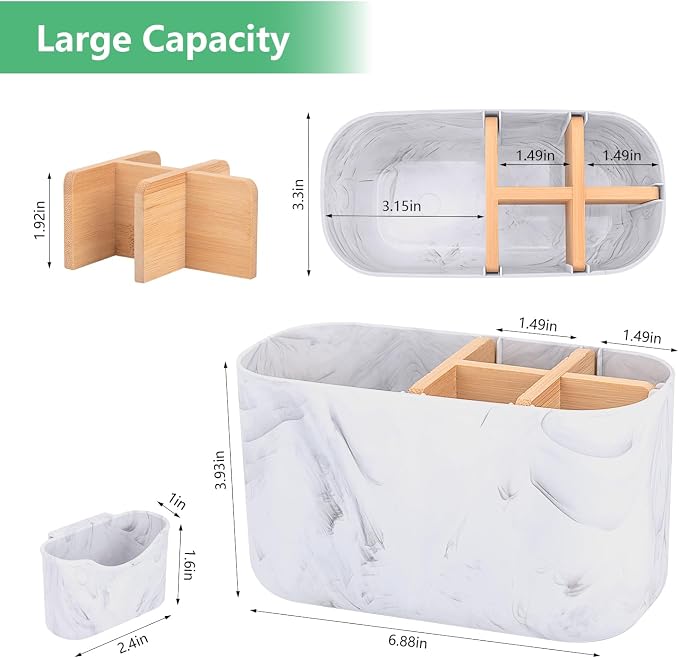 GFWARE Marble Toothbrush Holder, Bathroom Storage Organizer with Small Box | 5 Slots Marble Toothbrush Organizer for Bathroom Countertop Accessories Storage, Kids Electric Tooth Brush Holder