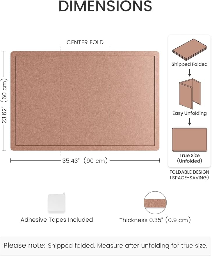 Fluxynara 35.4" x 23.6" Bulletin Board, Terracotta | Cork Board Alternative with 12 Removable Adhesive Tabs, Foldable Felt Pin Board for Home, Office, Classroom & Dorm
