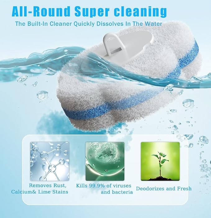 48 Count Refill Heads Disposable Toilet Brush Kit with Holder,Deep Cleaning Wand for Rim,Corner & Pipe,Wall Mount Storage Caddy,Limescale & Rust Remover