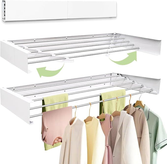 31.5 Inch Wall Mounted Clothes Drying Rack, Foldable Laundry Rack | Space Saving Wall Mounted Drying Rack with 5 Aluminum Rods, 40 lbs Capacity, Foldable Design for Laundry Room, Bathroom